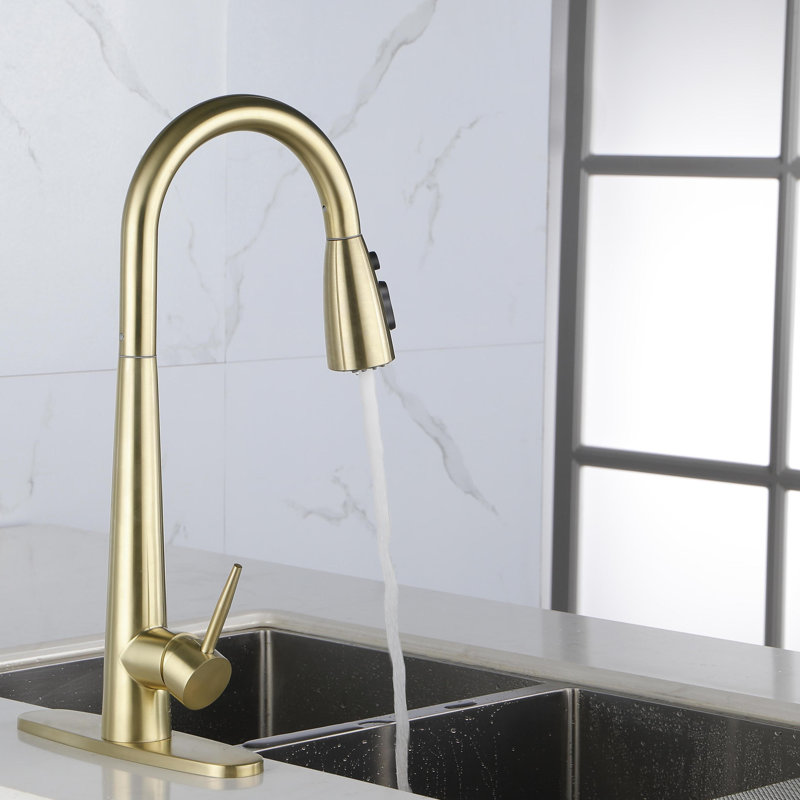 KISRAIS Pull Down Kitchen Faucet, Gold