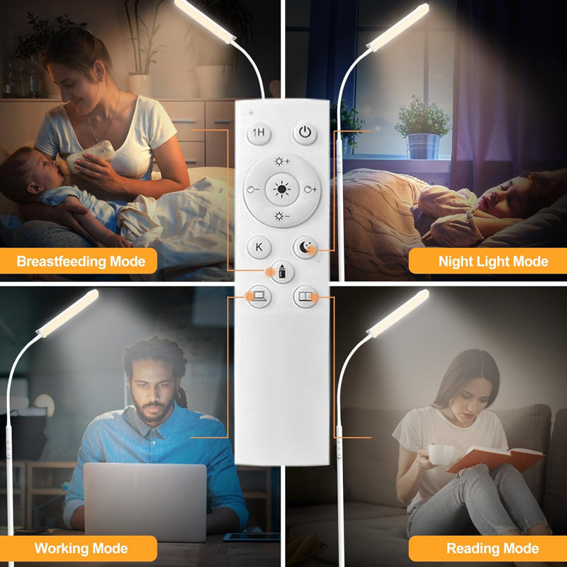 Lampe sur pied intelligente à DEL à intensité variable avec télécommande, luminosité 18 W 1800LM, conception attrayante, tête réglable à 360 °, compatible avec prise intelligente