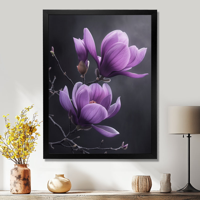 «Mauve», impression fantaisiste, Magnolias, impression d'art mural, Cadre photo noir, H 24 po x l 32 po