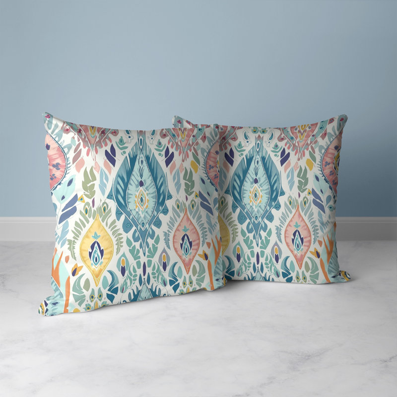 Vibrant Ikat Pattern Reversible Square Throw Pillow