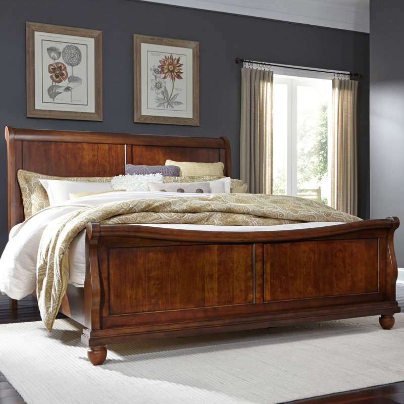 Lenny Sleigh Bed, Queen, Rustic Cherry