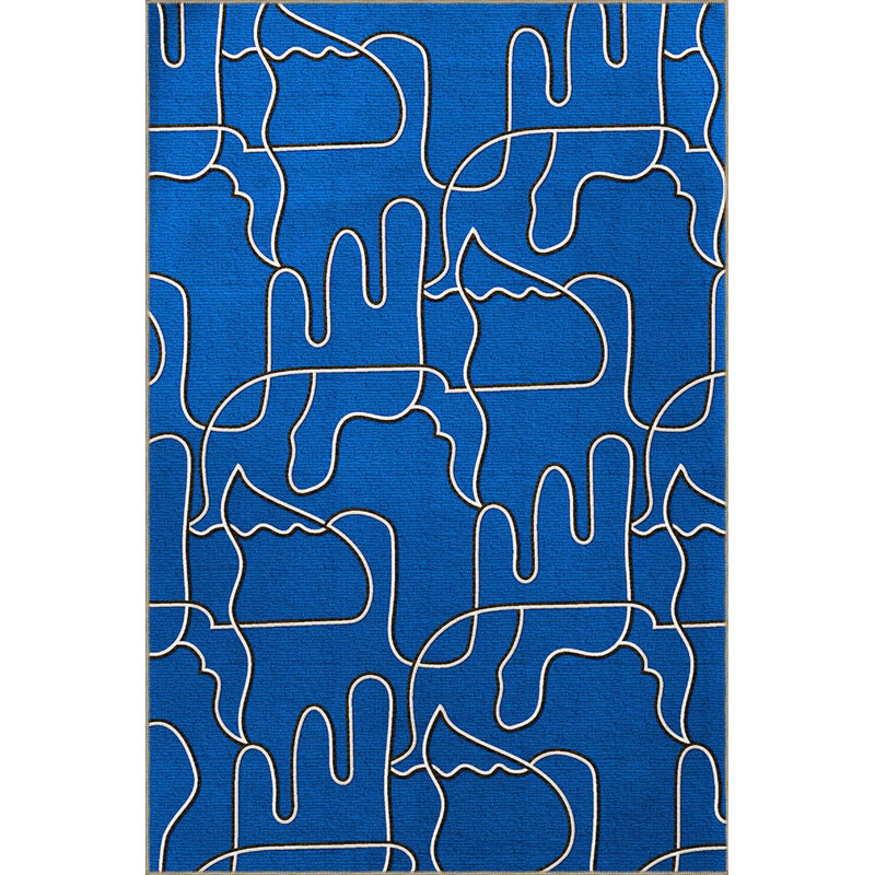 Tapis bleu délavé à motif abstrait et créatif, Carré 3 pi 3 po