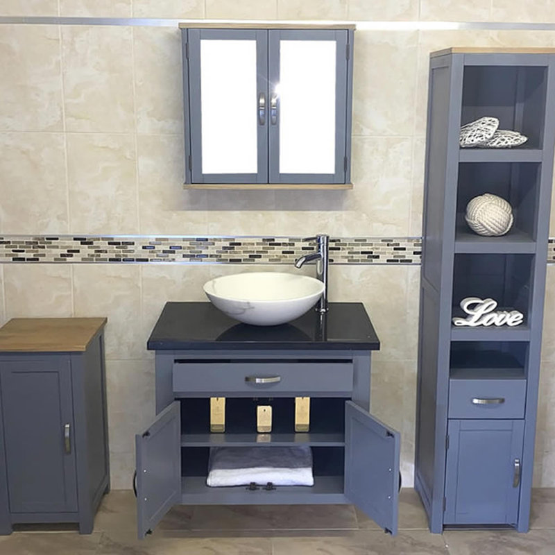 Bolsover 751mm Single Bathroom Vanity with Vessel Stone Basin, Black Quartz