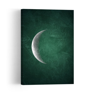 Mystic Green Crescent Moon Abstract Dreamy Elegant Landscape Nature Wall Art Print 1 Piece Wrapped Canvas Wall Art