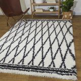 Cream Moroccan Trellis Shag Area Rug