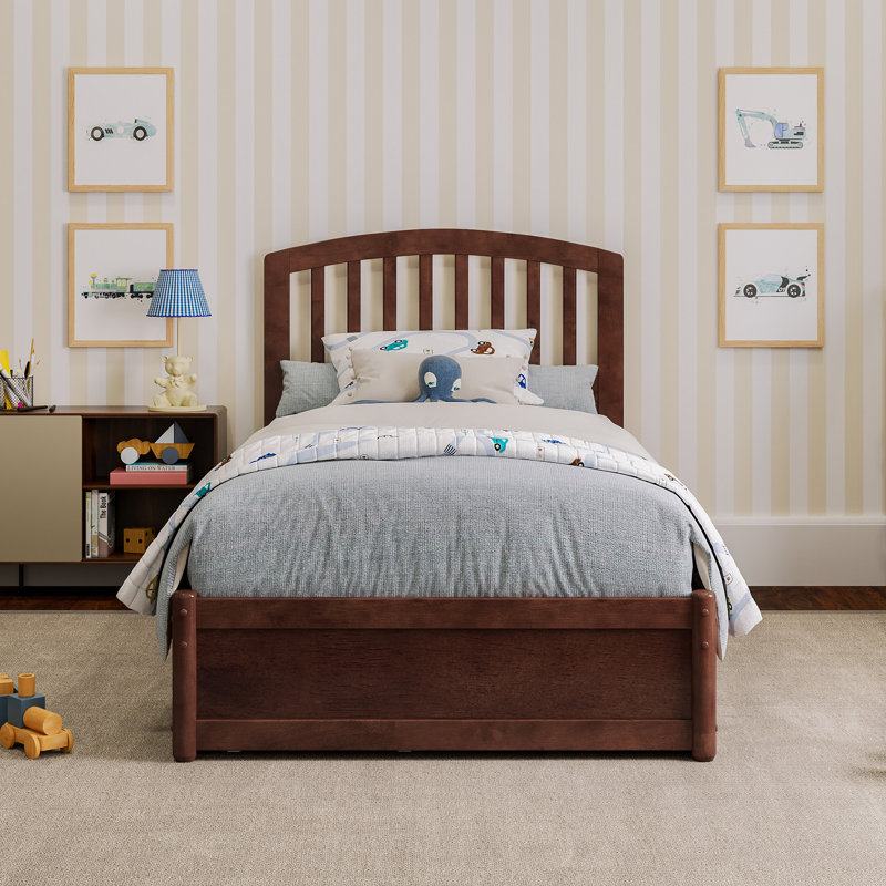 Lamari Solid Wood Storage Platform Bed with Footboard & Under Bed Drawers, Walnut, Twin