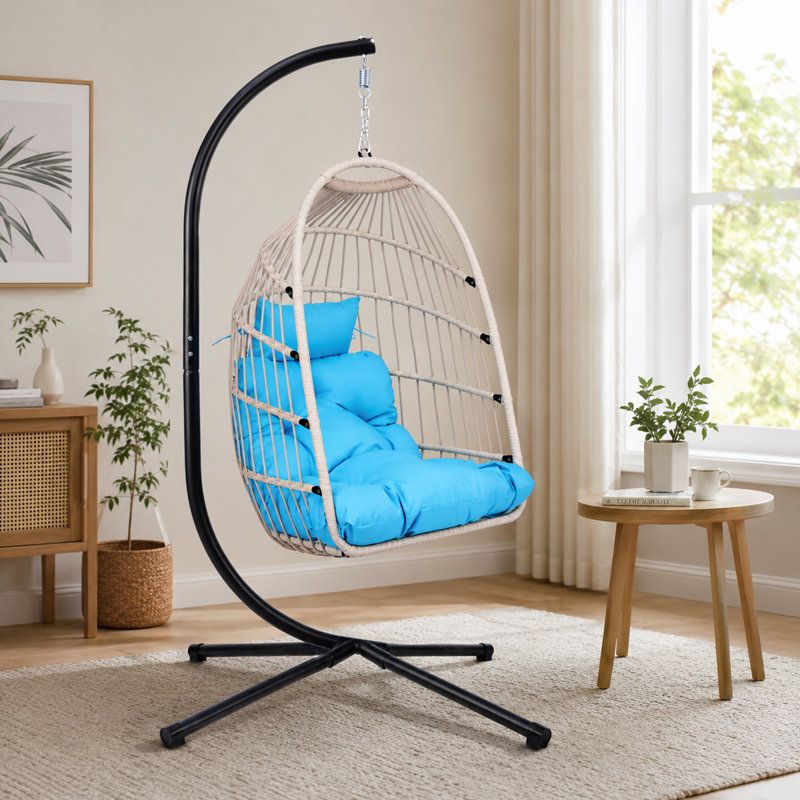 Fauteuil à œufs suspendu pliable avec repose-tête et coussin, Blue