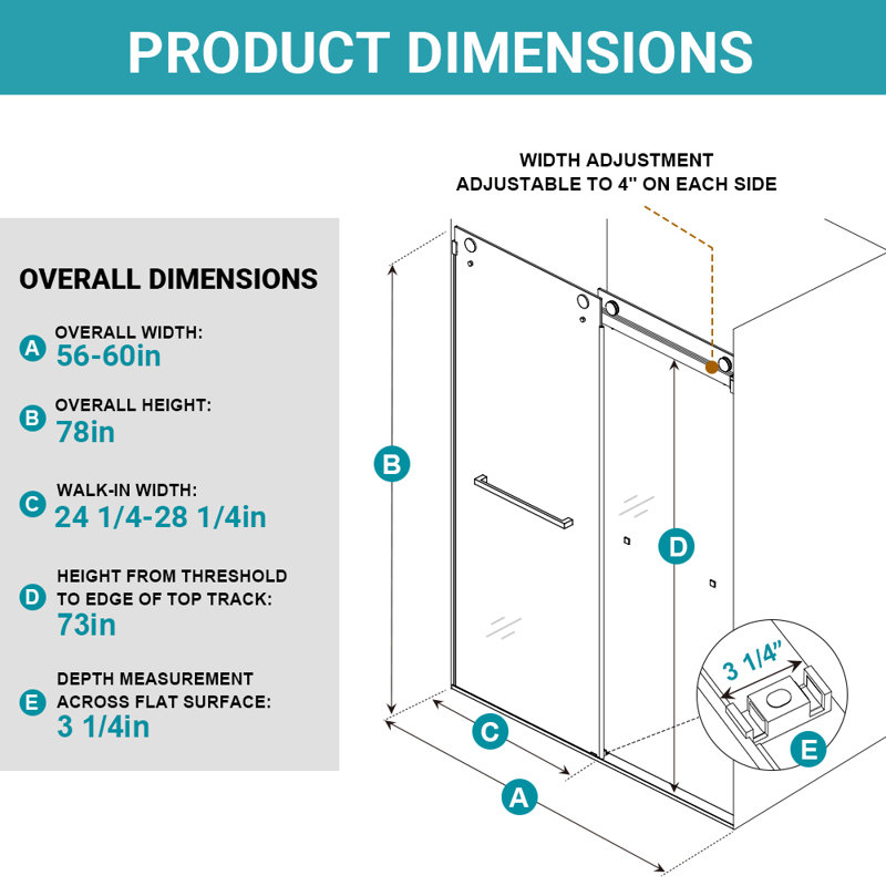 Porte de douche coulissante double sans cadre de 142 à 152 cm (L) x 198 cm (H), en verre trempé transparent de 10 mm, accessoires en acier inoxydable fini or brossé