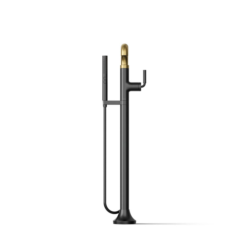 Tone Floor Mounted Clawfoot Tub Faucet, Matte Black/Moderne Brass