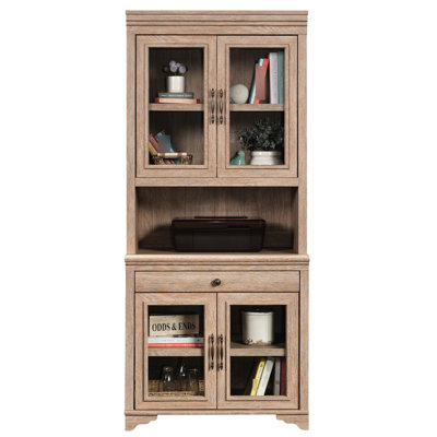 Avec finition brune, design de bureau chic et décontracté, bois d'ingénierie, tablette réglable derrière - verre trempé, système de gestion des câbles, profondeur de produit de 30,58 po, largeur de 17,77 po, hauteur de 42,43 po, finition