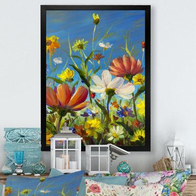 «Summer Flower Field Blue», reproduction d'art sur toile traditionnelle