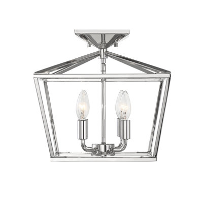 Plafonnier semi-encastré géométrique en nickel poli à 4 lumières 13 po Hastings