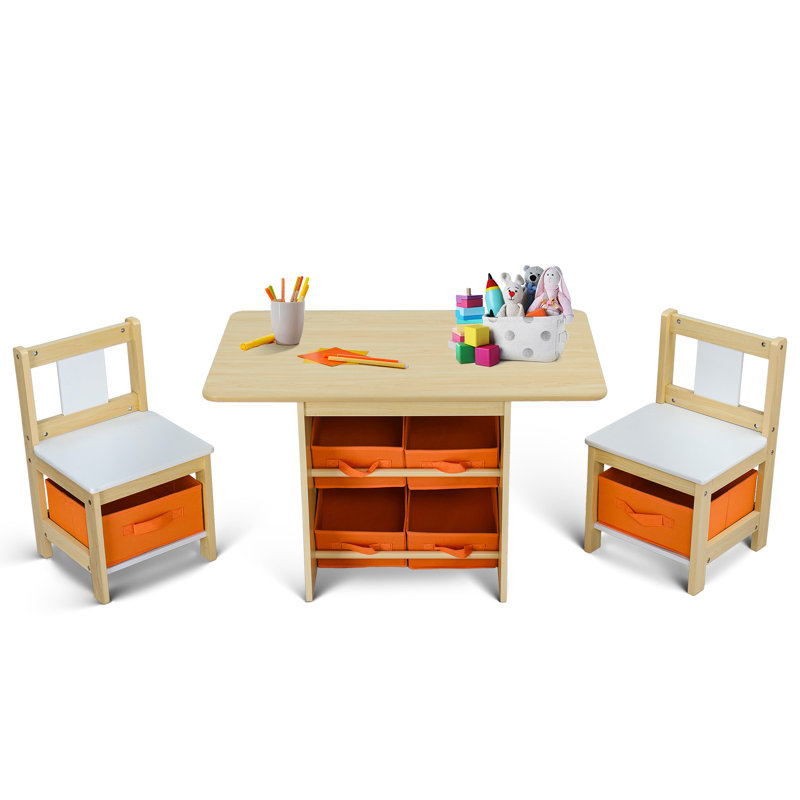 31.8"X18.9" Wooden Kids Table & Chair Set With 6 Storage Bags, White