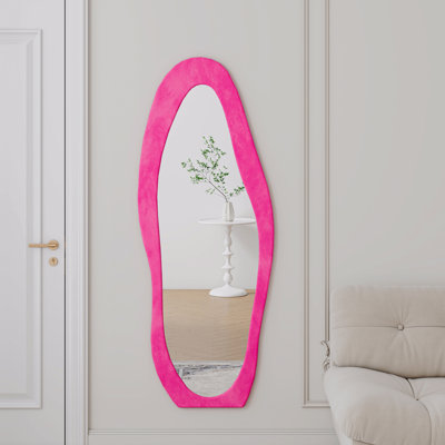Full Length Mirror, 63" X 24" Floor Mirror/ Wall Mirror, Flannel Wrapped Wooden Frame Floor Mirror, Irregular Wavy Mirror Standing/Halling Large Wall Mirror