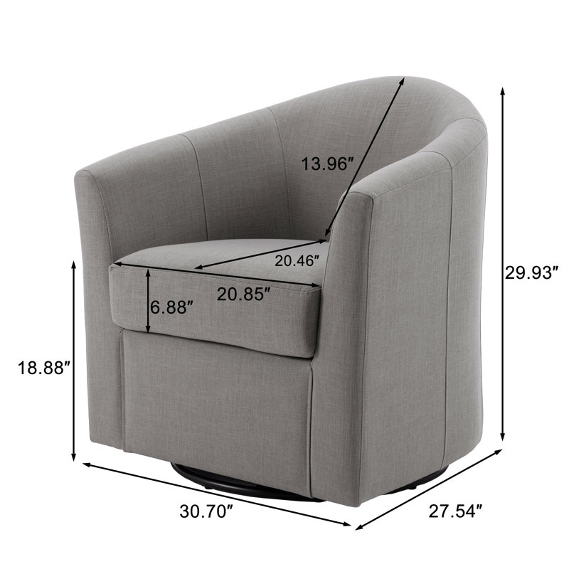 Fauteuil demi-tonneau pivotant de 30,7 po de large Aunna, Mélange de lin couleur café