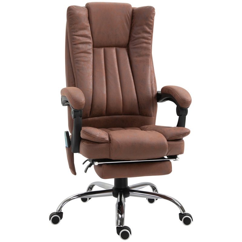 Fauteuil inclinable en simili-cuir à 6 points de massage avec repose-pieds rétractable, Mélange de polyester brun