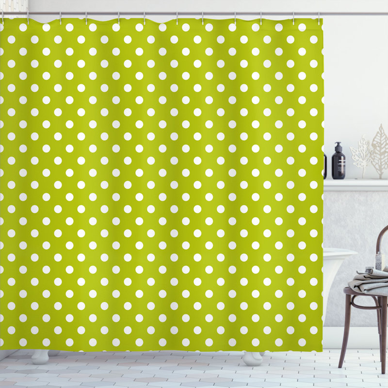  Rideau de douche simple à pois colorés, H 69 po x l 105 po, Vert jaune