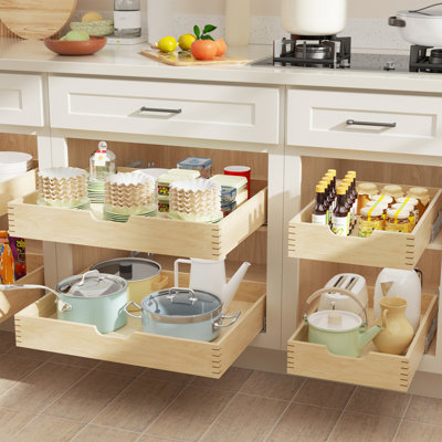 Single Pull Out Cabinet Organizer 31½W x 21D, Soft Close Slide Out Drawer Storage Shelves for Kitchen and Base Cabinets