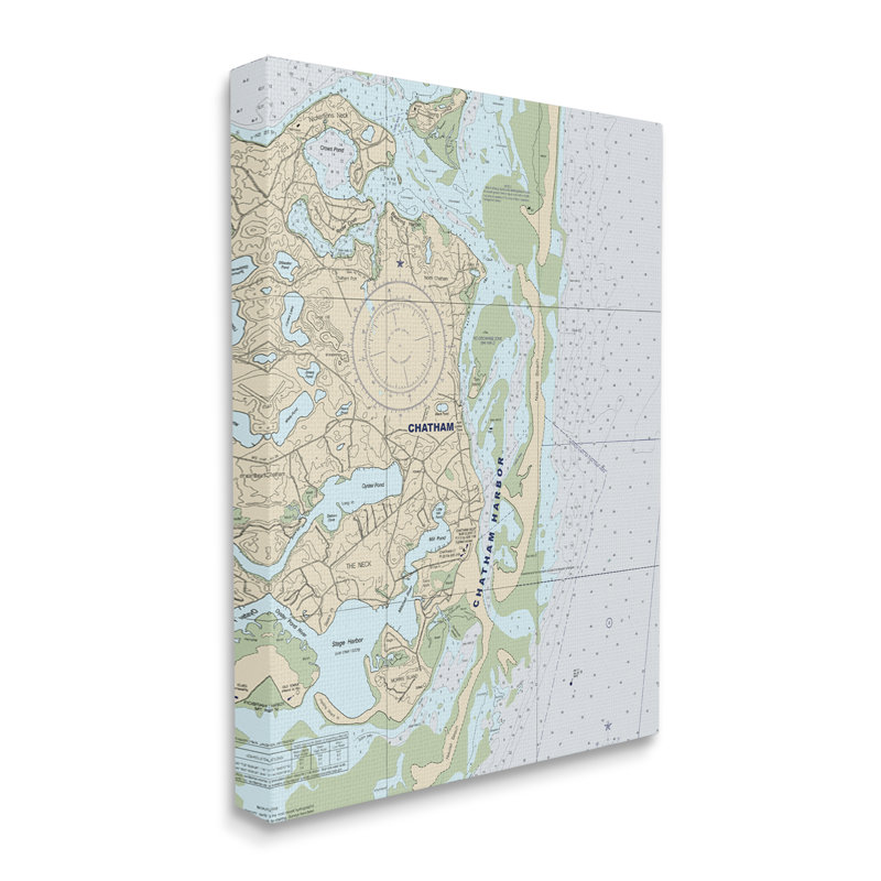 Chatham Harbor, carte nautique traditionnelle, gris et bleu par Daphne Polselli - impression, H 20 po x l 16 po, Toile tendue