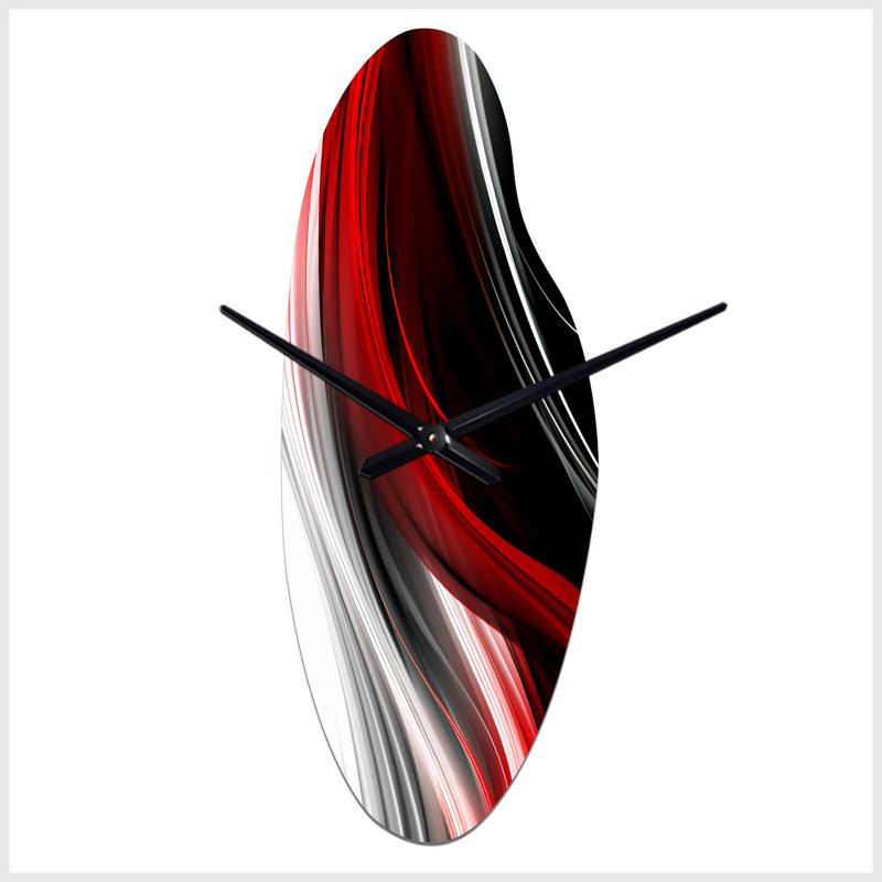 Rouge, noir, infini, ondulations I - Vagues, forme unique, horloge murale, Médium
