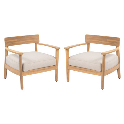 Fauteuil club en bois d'acacia avec coussin de siège Mallorca, ensemble de 2