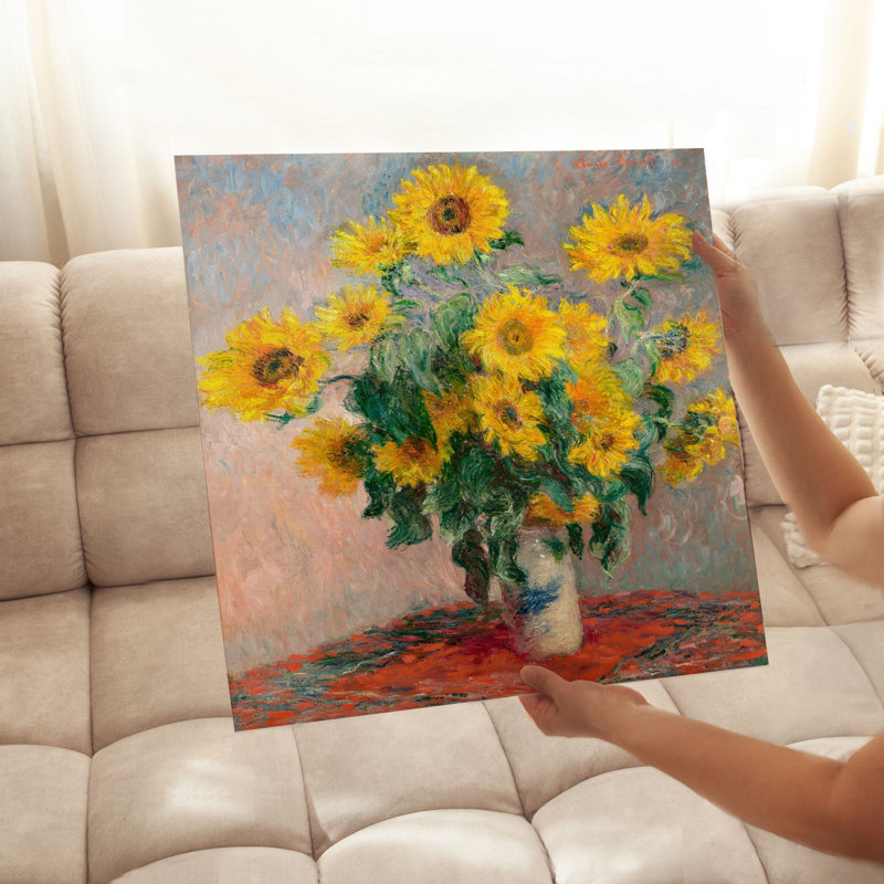Floral de Claude Monet - Bouquet de tournesols, reproduction d'art classique sans cadre, H 14 po x l 14 po