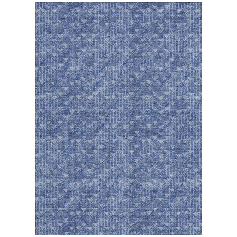 Tapis extérieur antidérapant lavable à motif géométrique bleu marine 10 pi x 14 pi