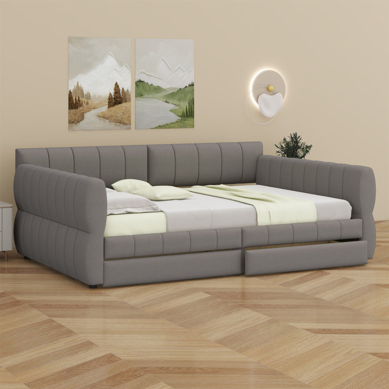 Upholstered Platform Bed With USB And 2 Drawers