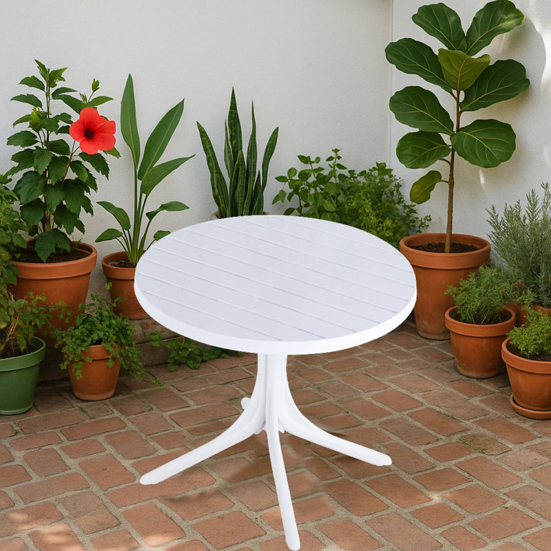 Table ronde moderne en plastique blanc - table de salle à manger intérieure / extérieure de 36 pouces et table basse, table de patio légère en polypropylène toutes saisons pour le jardin, la cour, la cuisine, le camping (blanc)