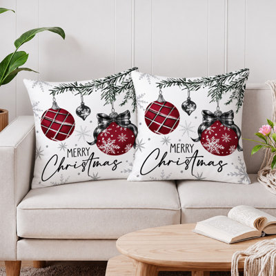 JYK Soft Microfiber Decorative Pillow Covers Double Sided Printed Hidden Zipper Cushion Cases for Home Decor & Gifts.18x18 inches,Red black bauble pine