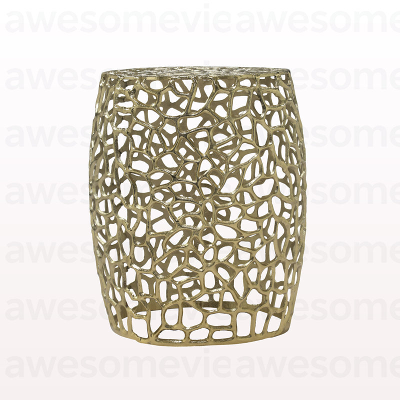 Table de bout cylindrique en aluminium avec motif complexe - doré, Doré