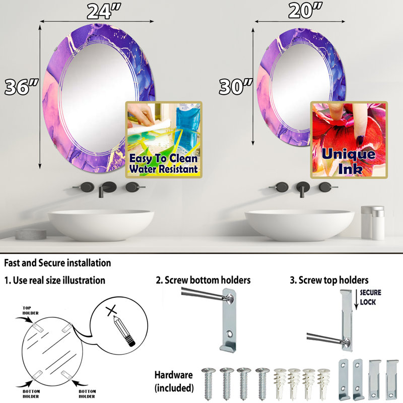 Miroir de salle de bain sans cadre, 36 po x 24 po