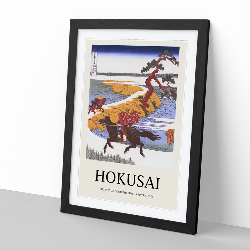 Horses in the Village of Sekiya by Katsushika Hokusai - Picture Frame Art Prints, 48cm H x 36cm W x 2cm D, Black Framed