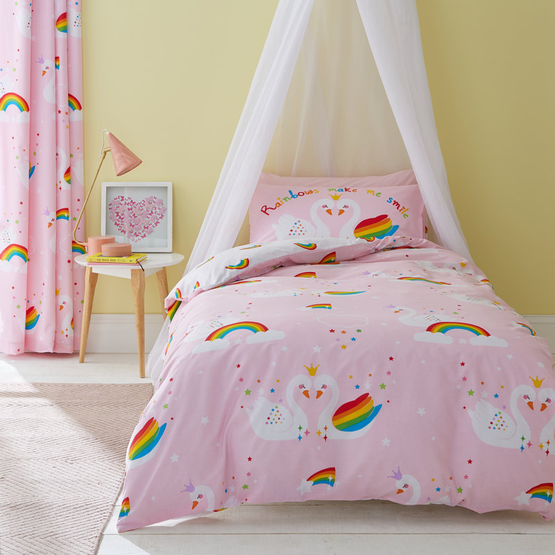 Rainbow Swan Fitted Sheet, Double (4'6)