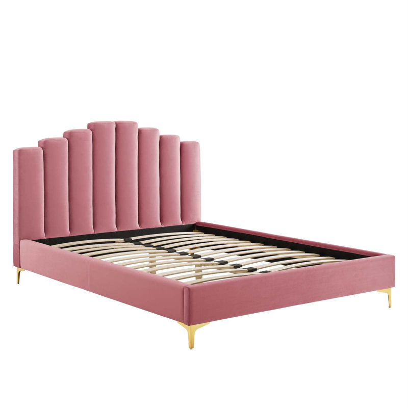 Grand lit plateforme en velours Olivia, Vieux rose