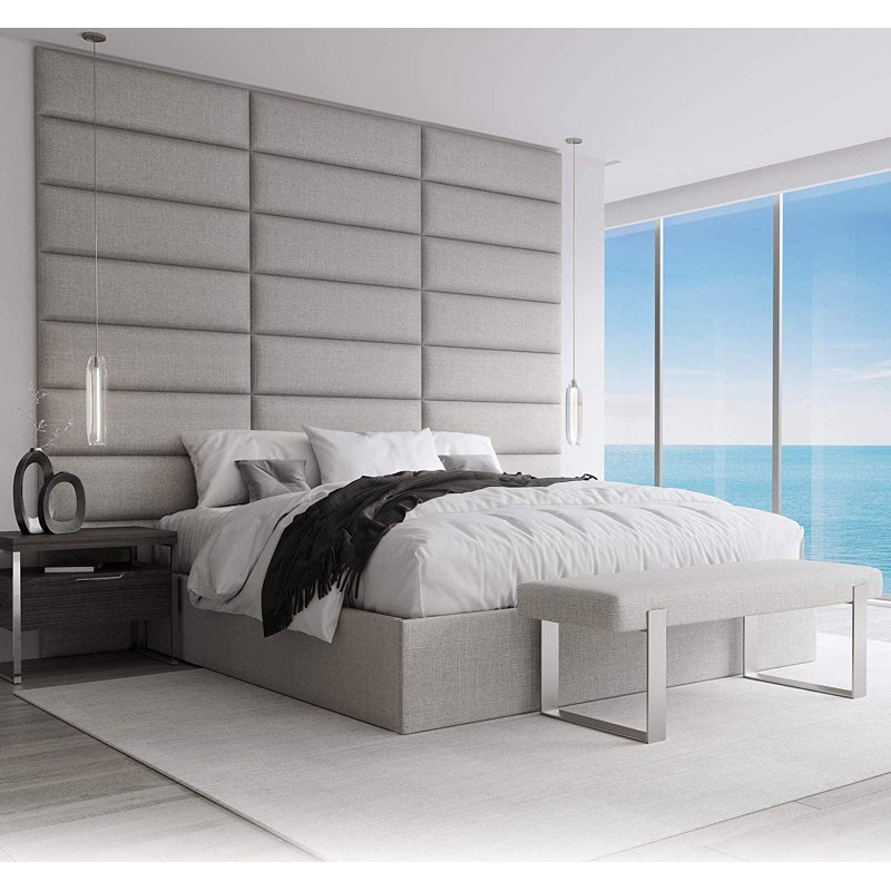 Garen Upholstered Headboard, Super King (6'), Cotton Weave Grey Mist