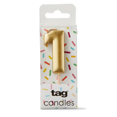 Metallic Digit 1 Candle Gold Paraffin Wax Everyday- Birthday Party Celebration
