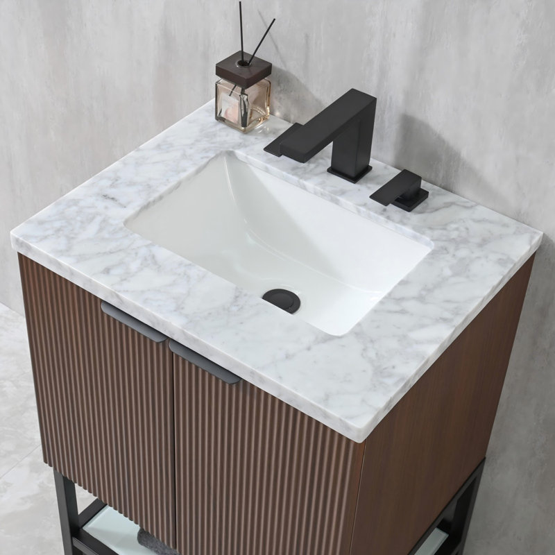 Meuble-lavabo simple 24 po avec surface solide, Noyer
