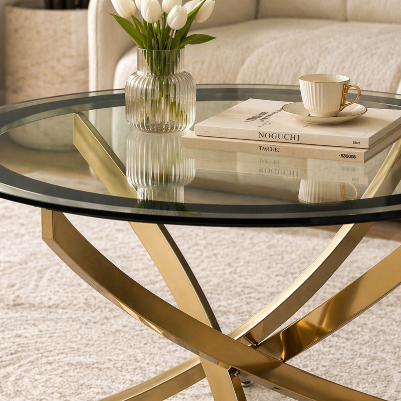 Table basse Connors, H 20 po x l 35,5 po x P 35,5 po, Transparent / Gold
