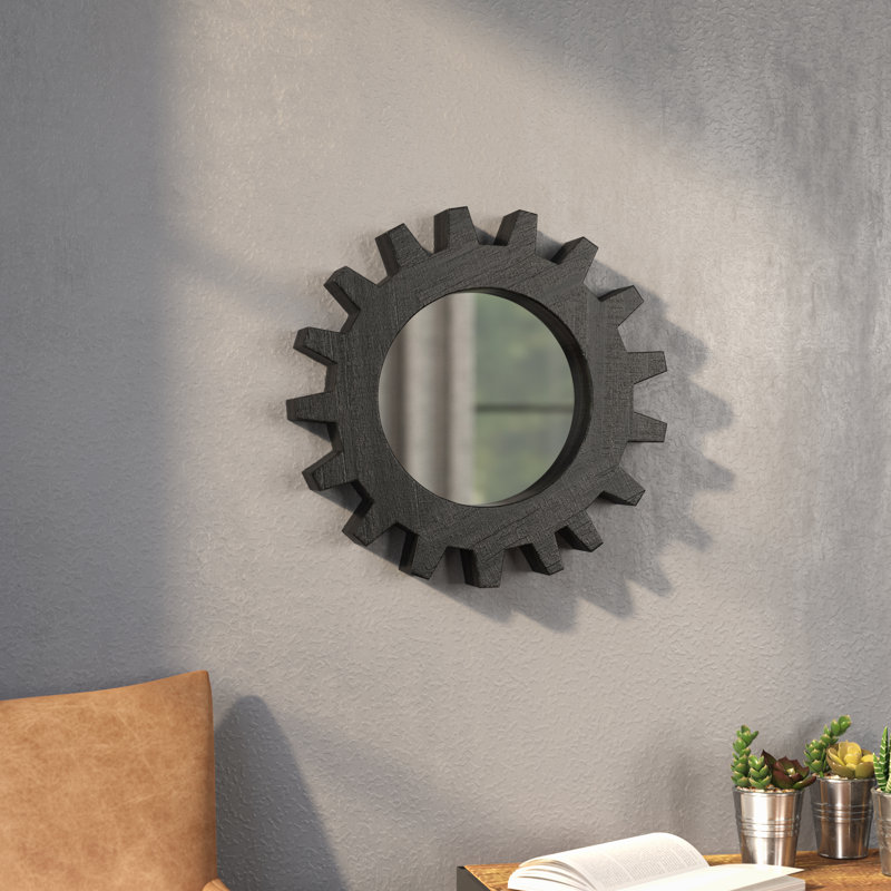 Miroir d'appoint Kazmira Cog, 17 po x 17 po, Noir