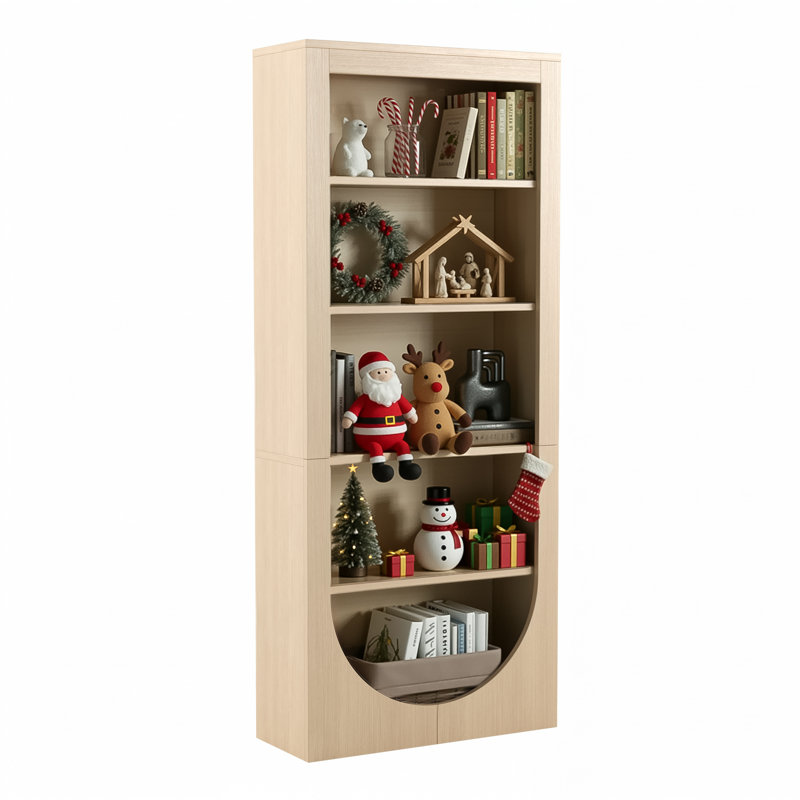 Asily 5-Tier Arched Bookcase, 71.06'' H x 29.53'' W Wood Open Shelf  with Large Storage, Natural