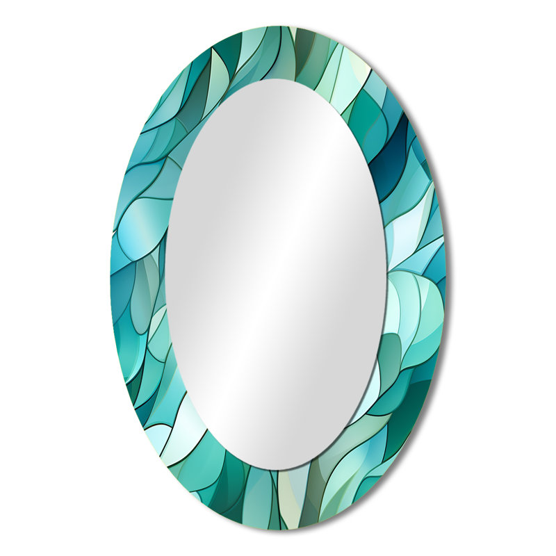 Seaglass Mosaic Emerald Coastal Pattern - Abstract Wall Mirror, Modern Decorative Mirror, Printed Metal Art, 36" H x 24" W