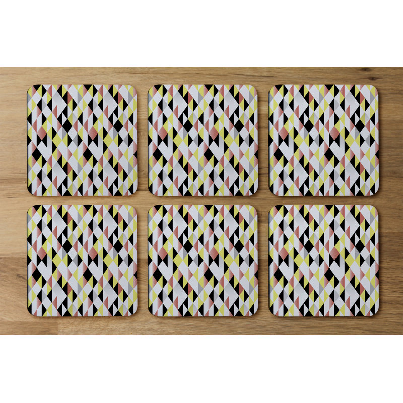 Square 6 Piece Coaster Set, Yellow Geometric