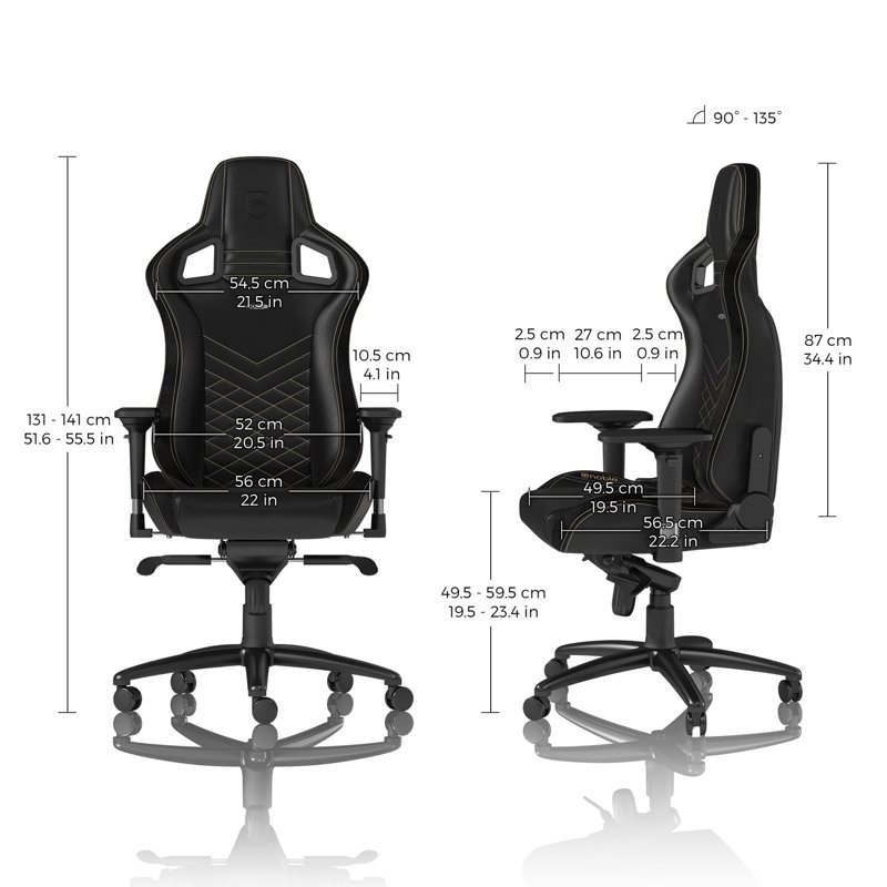 Noblechairs Adjustable Reclining Ergonomic Swiveling PC & Racing Game Chair in Black/Gold
