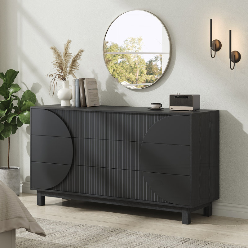 Commode cannelée 6 tiroirs Modern, Noir carbone
