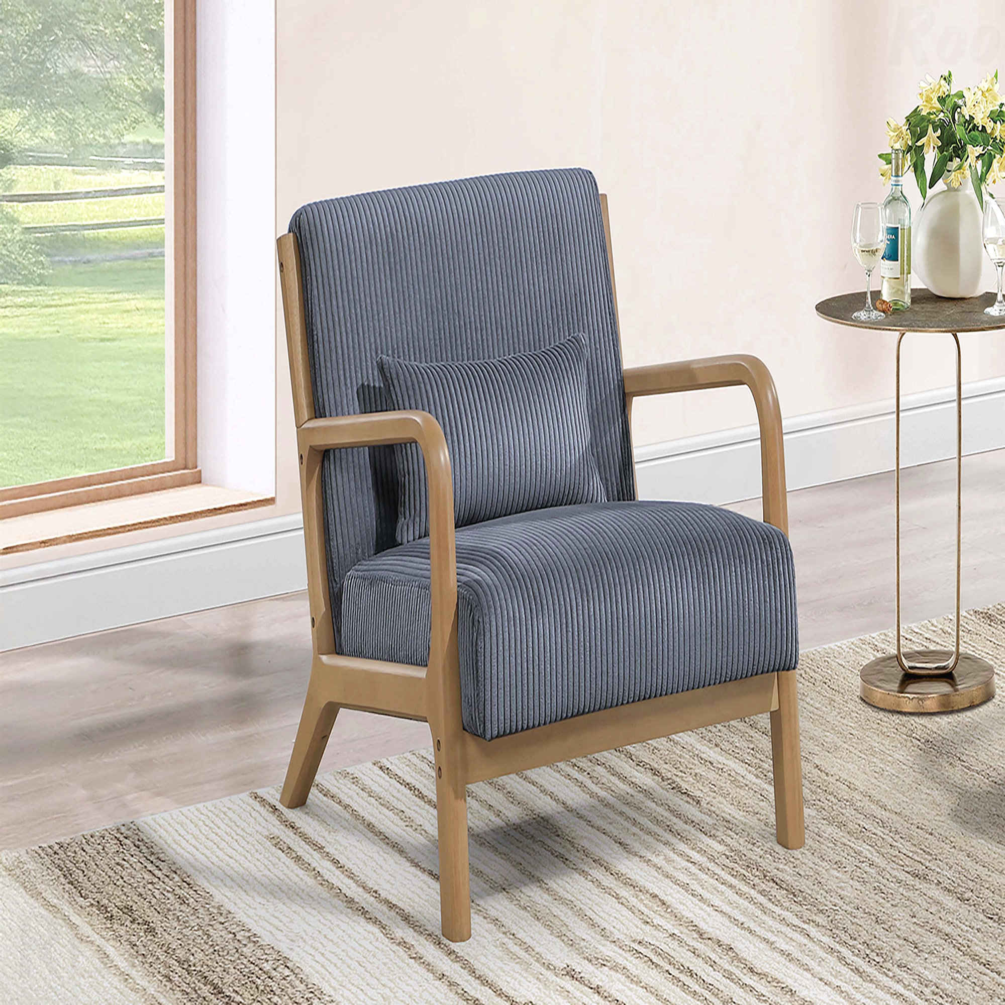 Ebern Designs Accent Chair - Dark Gray Eye-Catching Corduroy ...