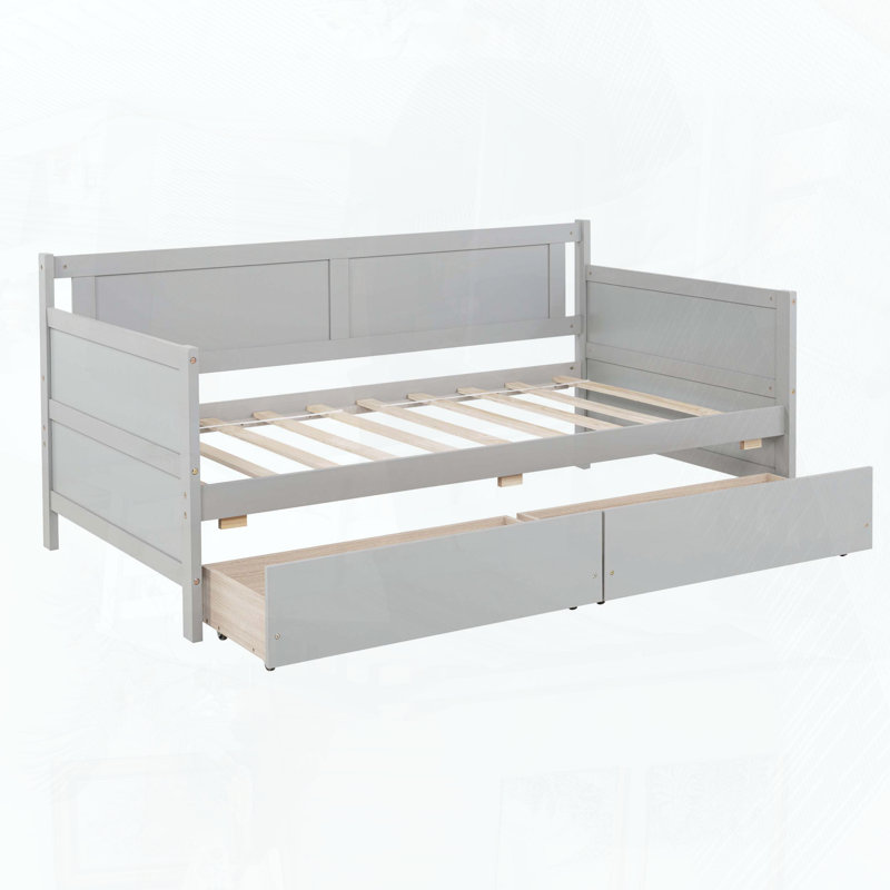 Lit de jour simple avec deux tiroirs de rangement, Gris