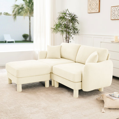 Canapé en tissu beige moderne avec 2 pieds amovibles en tissu Boucle, amovible et de qualité supérieure, avec pieds cylindriques et coussins de dossier moelleux - parfait pour la lecture