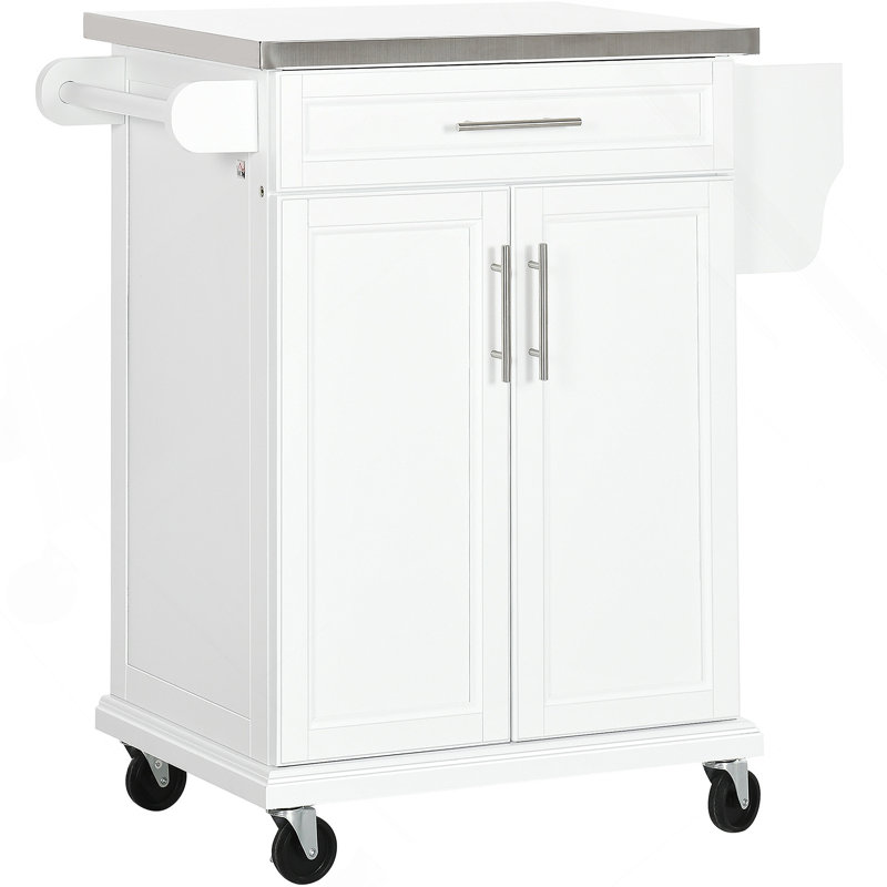 Kitchen Island On Wheels, Rolling Kitchen Cart With Stainless Steel Countertop, Drawer, Towel Rack And Spice Rack, Utility Storage Trolley