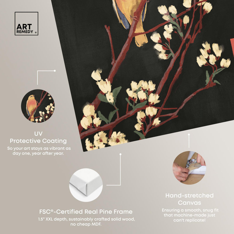 Retro Japanese Art Bird in Blossom Canvas Print